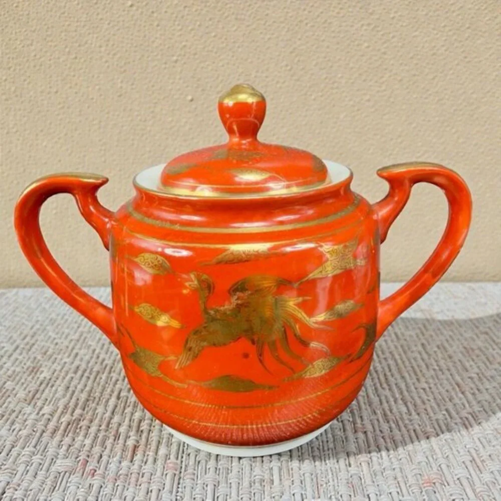 Japanese Eiraku Eggshell Sugar And Creamer Set‎ Phoenix Dragon Pattern Antique